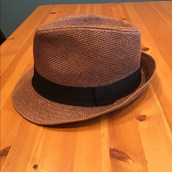 BROWN STRAW FEDORA WITH BLACK BAND SZ S/M - Picture 5 of 8